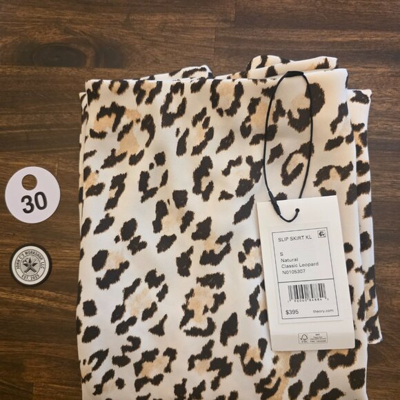 Theory Slip Skirt Women's Small Classic Leopard Print Midi Silk Feel N0105307 - Picture 10 of 10